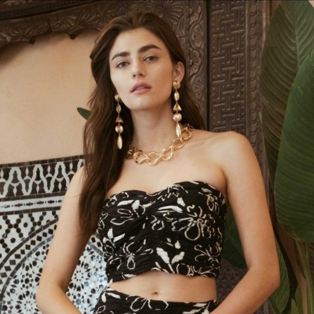 Floral Smocked Strapless Sweetheart Crop Top